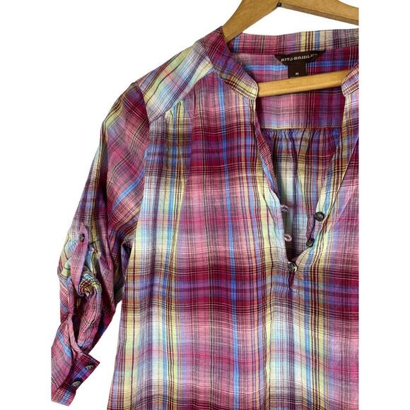 Bit & Bridle Size Medium Shirt Plaid Tunic Popover Top Tartan Western Wear - Picture 2 of 7